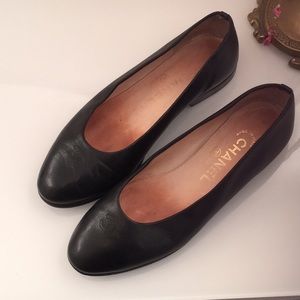 Chanel Shoes Flats Black CC Leather 36 Authentic